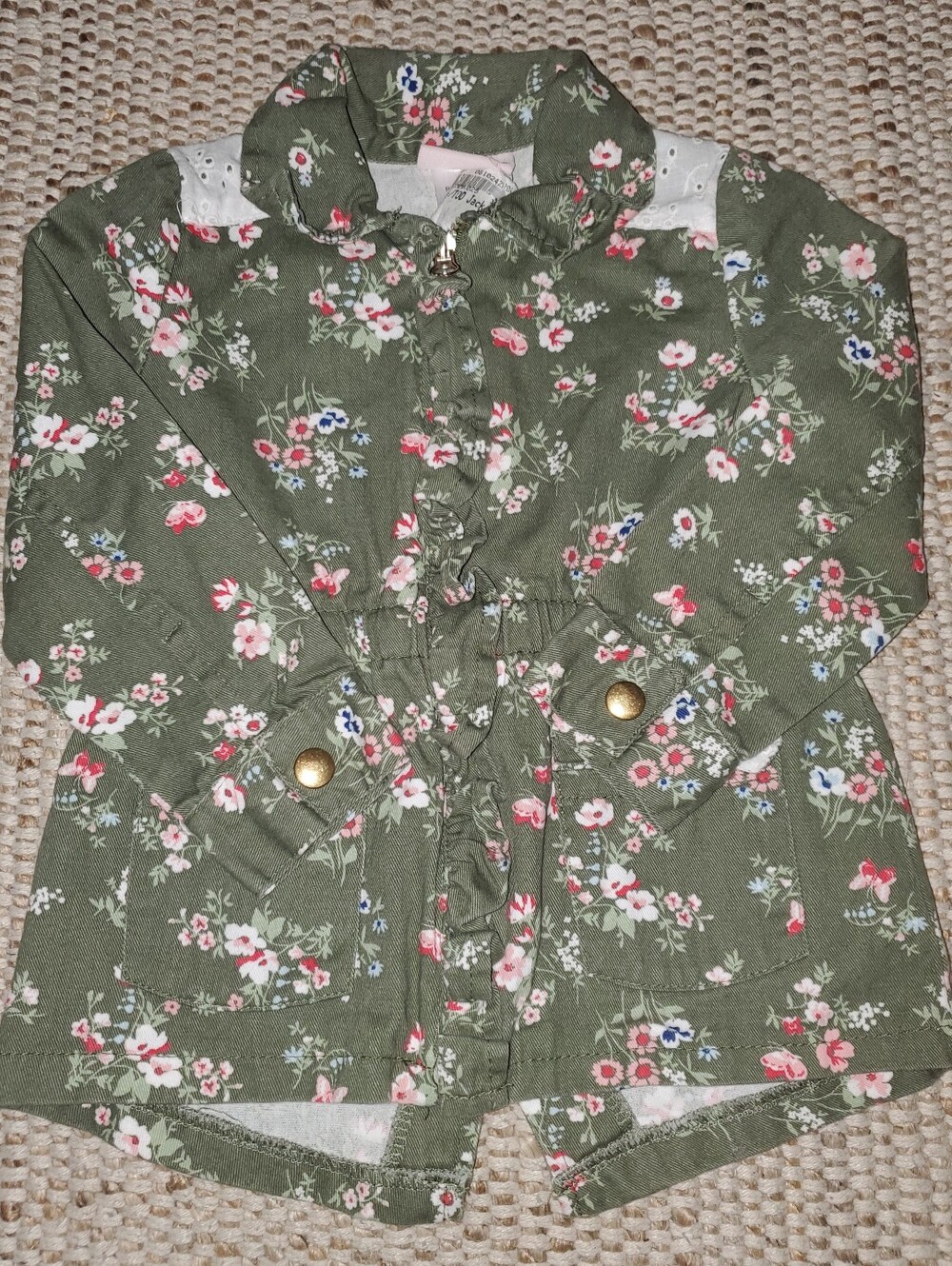 Girls' 3T Olive Green Floral Button-Front Jacket
